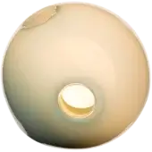 Bocci 28 wall light, opaque green glass, circular form with recessed white light and metallic ring detail.